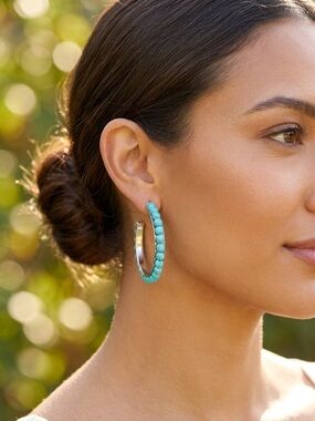 Turquoise Bead Hoop Earrings for Women